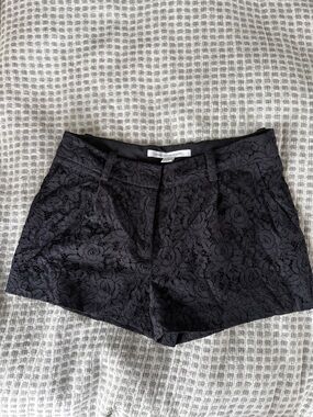 Diane Von Furstenberg Black Floral Lace High-Waist Shorts